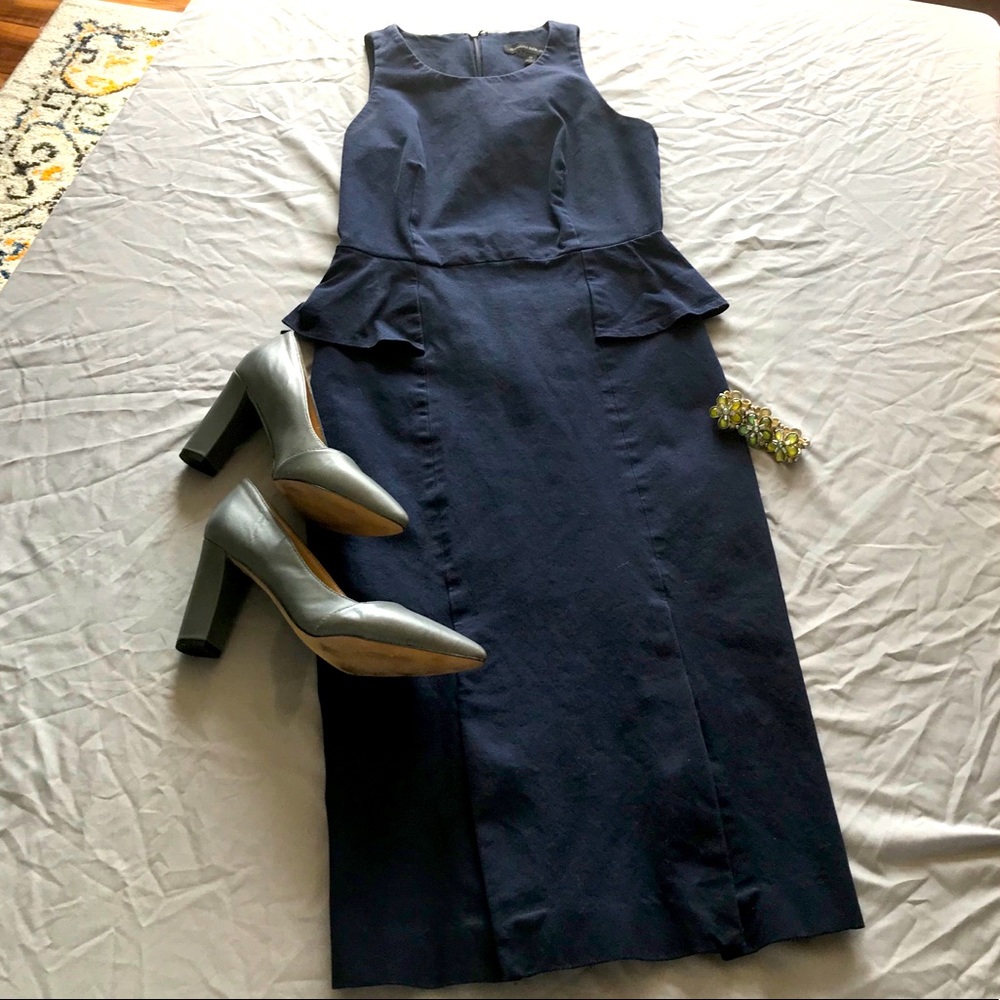 Banana Republic Navy Midi Dress with Peplum Waist
